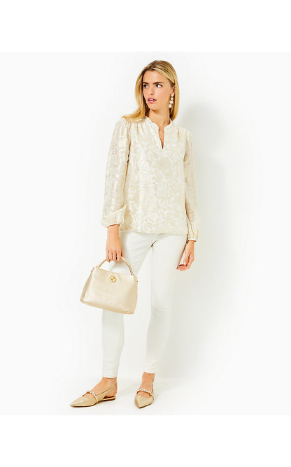 GIANA LONG SLEEVE SILK TOP, COCONUT FLORAL BLOOM SILK CLIP