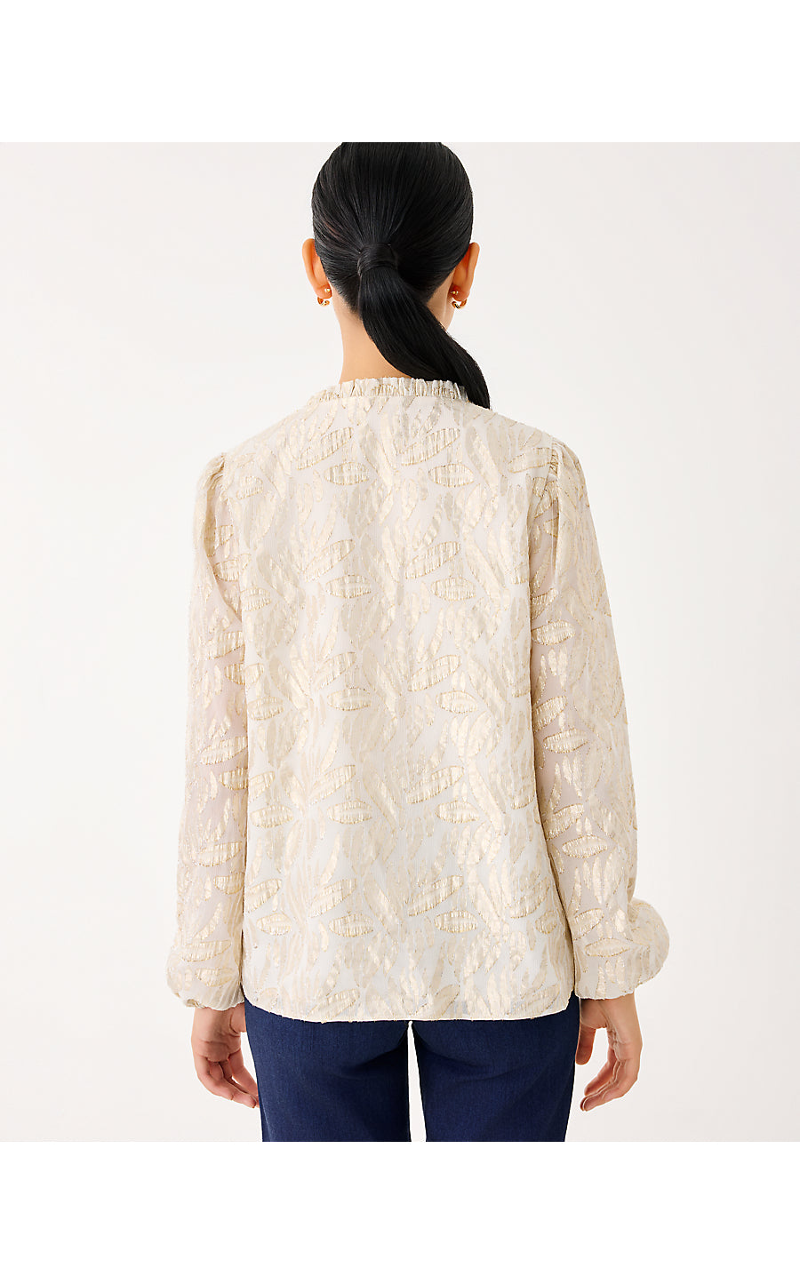 GIANA LONG SLEEVE SILK TOP, COCONUT LEAFY BABE METALLIC SILK CLIP