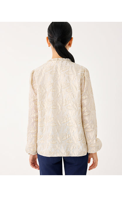 GIANA LONG SLEEVE SILK TOP, COCONUT LEAFY BABE METALLIC SILK CLIP