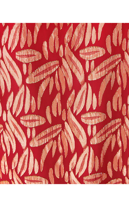 GIANA LONG SLEEVE SILK TOP, CRANBERRY RED LEAFY BABE METALLIC SILK CLIP