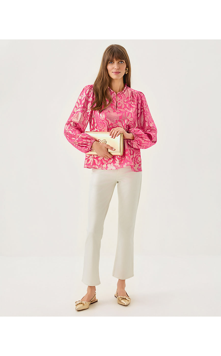 GIANA LONG SLEEVE SILK TOP, SUN SHELL PINK FLORAL BLOOM SILK CLIP