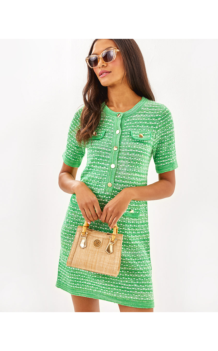 THEODORAH SWEATER DRESS, FAUNA GREEN METALLIC MARL