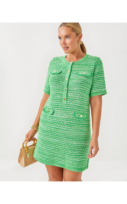 THEODORAH SWEATER DRESS, FAUNA GREEN METALLIC MARL