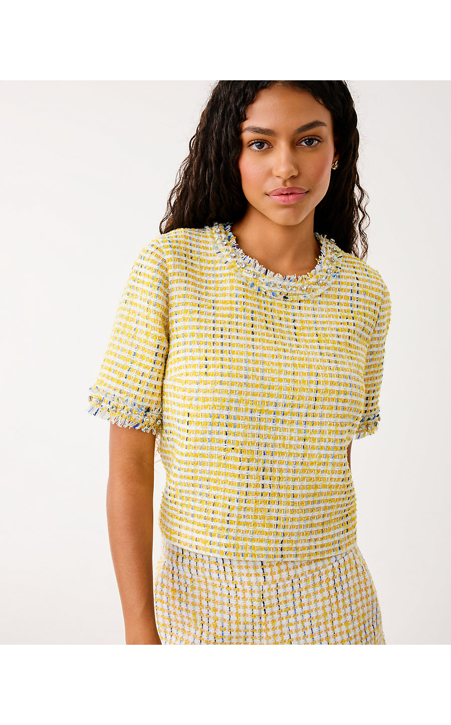 FOLIE CROPPED TOP, LIMONCELLO SPACEDYE STRIPE BOUCLE