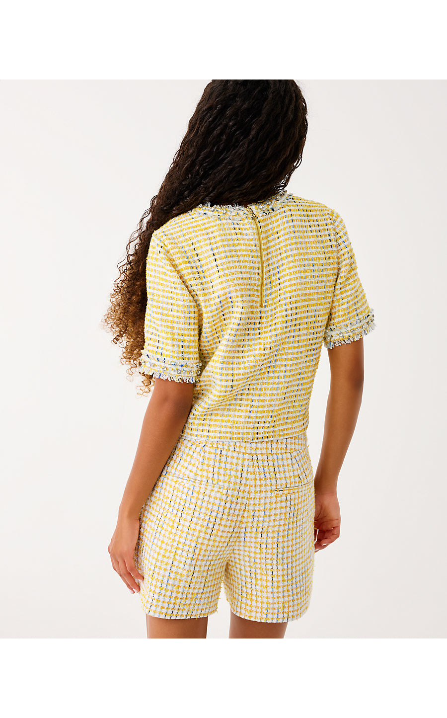 FOLIE CROPPED TOP, LIMONCELLO SPACEDYE STRIPE BOUCLE