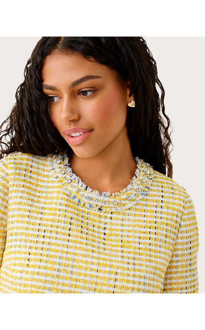 FOLIE CROPPED TOP, LIMONCELLO SPACEDYE STRIPE BOUCLE