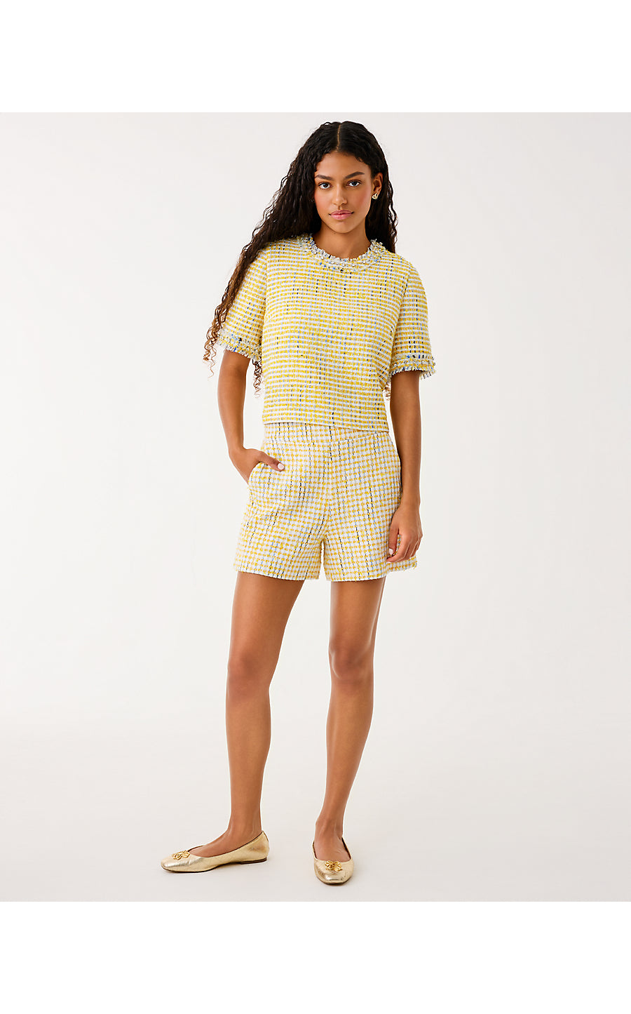 FOLIE CROPPED TOP, LIMONCELLO SPACEDYE STRIPE BOUCLE