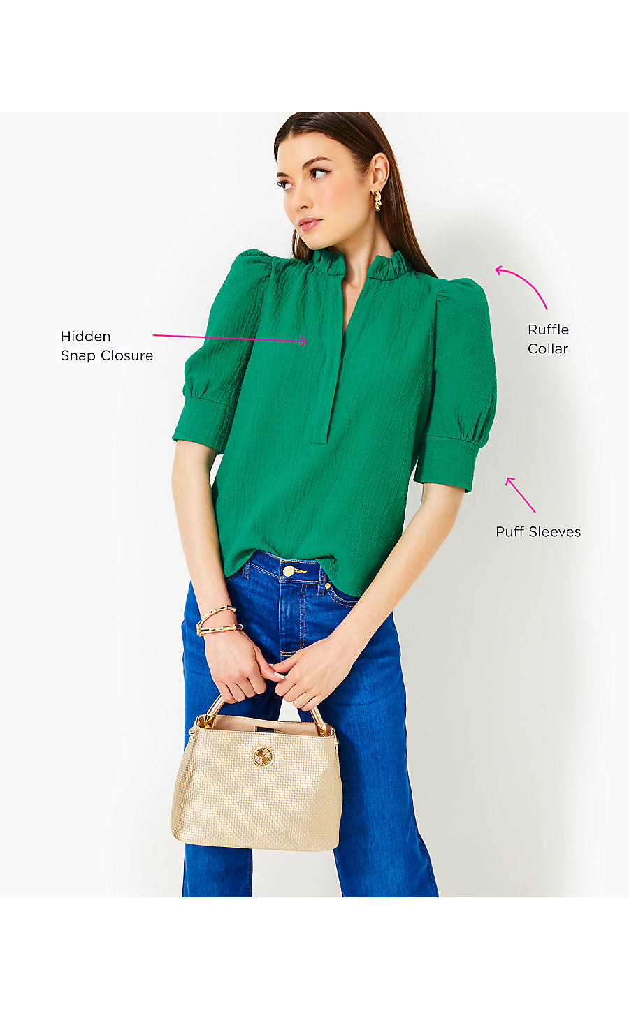 ELSEY KNIT TOP, FIDDLE LEAF GREEN WAVY KNIT JACQUARD