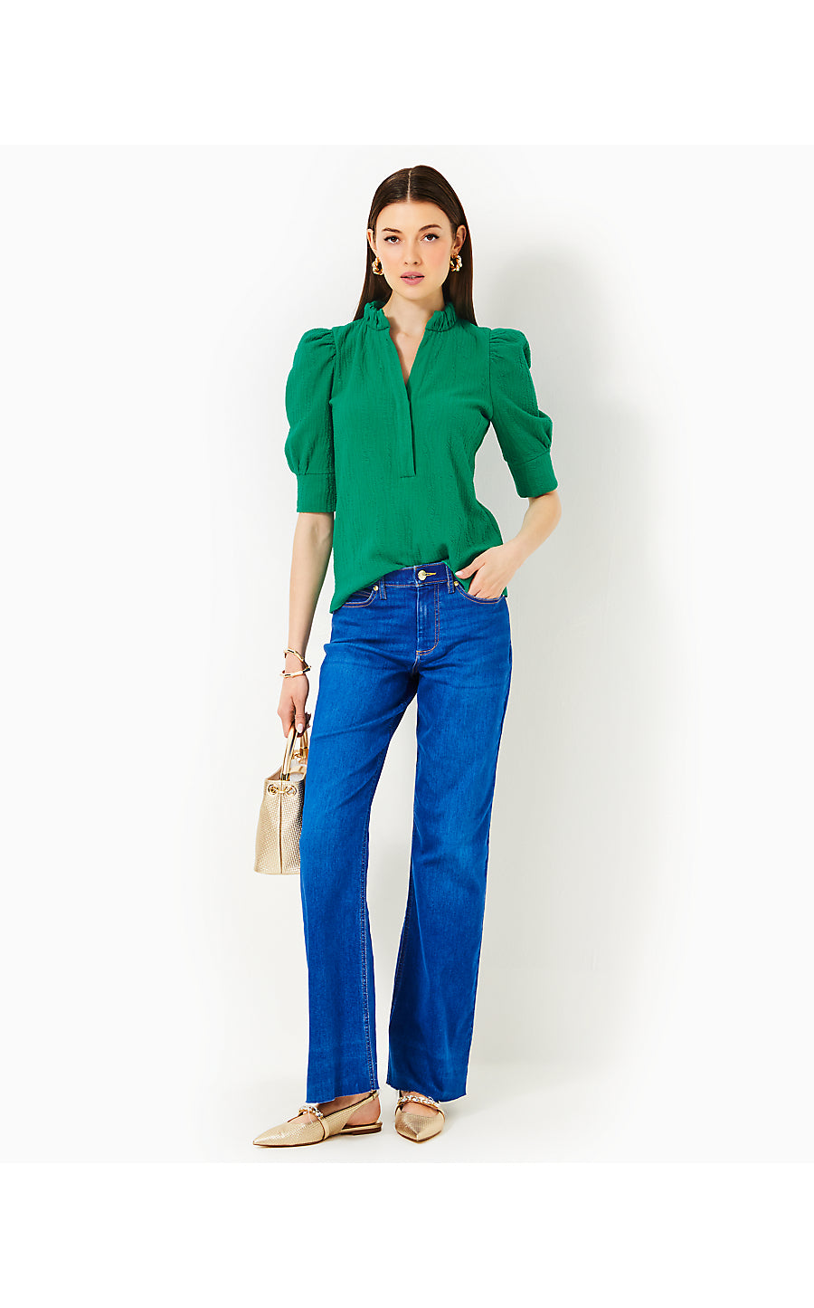 ELSEY KNIT TOP, FIDDLE LEAF GREEN WAVY KNIT JACQUARD
