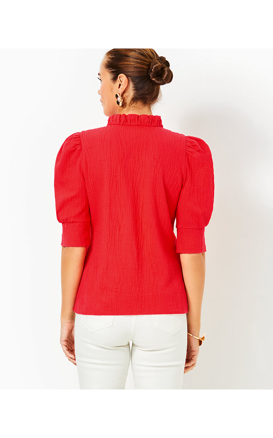 ELSEY KNIT TOP, ROCOCO RED WAVY KNIT JACQUARD