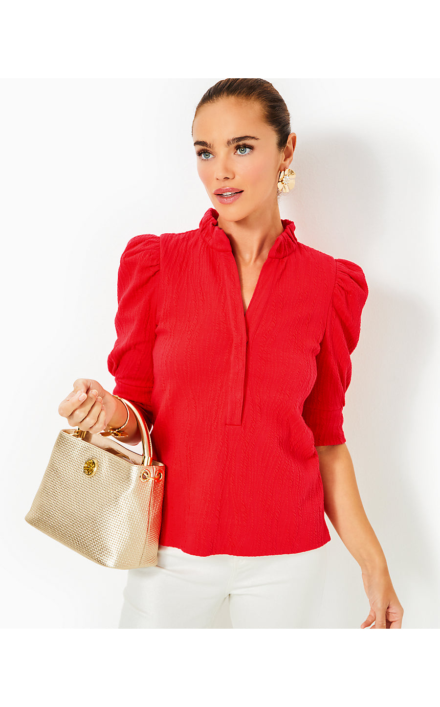 ELSEY KNIT TOP, ROCOCO RED WAVY KNIT JACQUARD