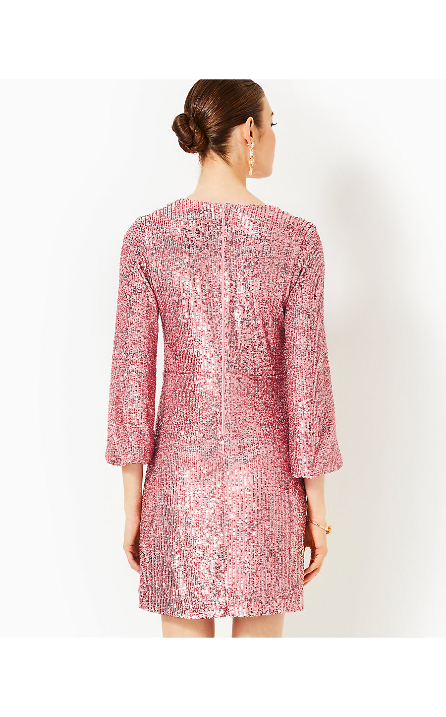 ESTRELLA SEQUIN DRESS, CONCH SHELL PINK TREASURE BOX SEQUIN KNIT