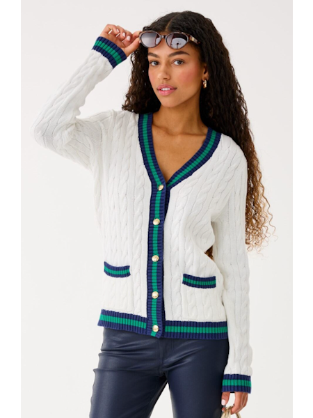 BROCKTON CARDIGAN, COCONUT X FIDDLE LEAF GREEN TIPPING