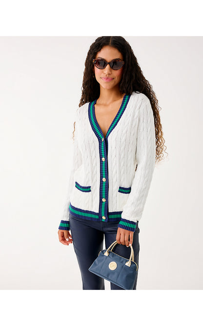 BROCKTON CARDIGAN, COCONUT X FIDDLE LEAF GREEN TIPPING