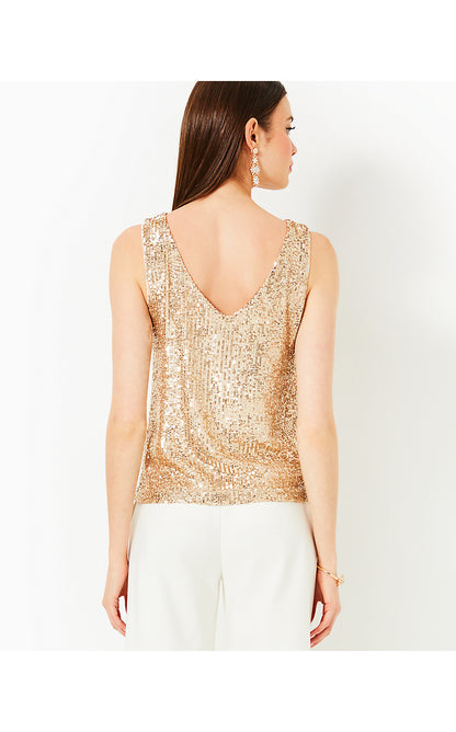 JARET KNIT TOP, GOLD METALLIC TREASURE BOX SEQUIN KNIT