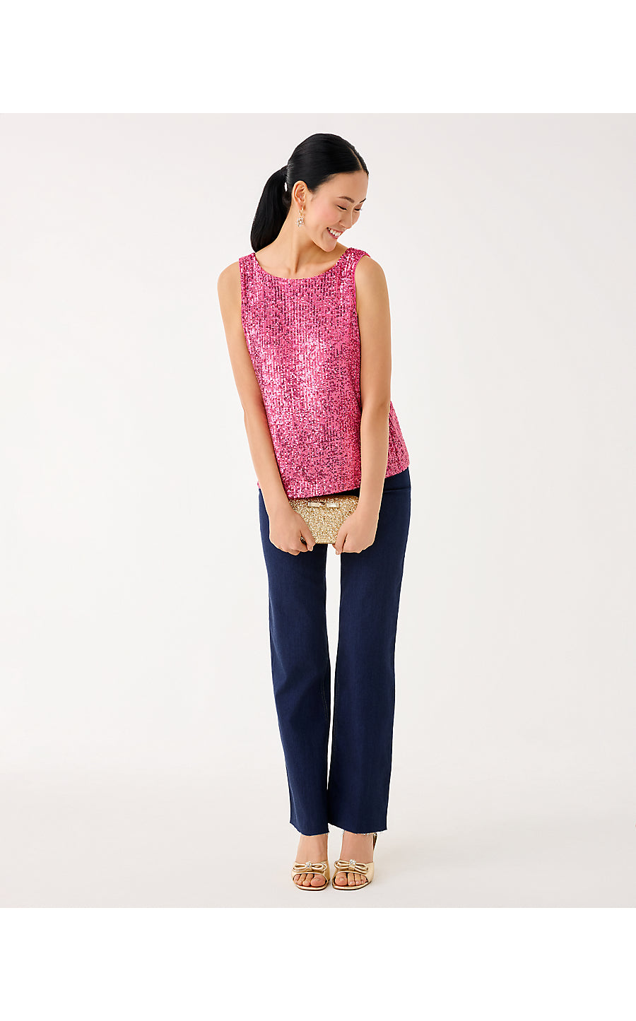 JARET KNIT TOP, SUN SHELL PINK TREASURE BOX SEQUIN KNIT
