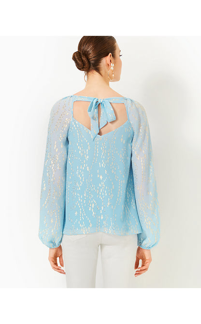 NORALEEN SILK TOP, BONAIRE BLUE FISH CLIP CHIFFON