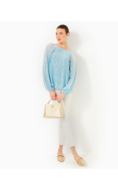 NORALEEN SILK TOP, BONAIRE BLUE FISH CLIP CHIFFON