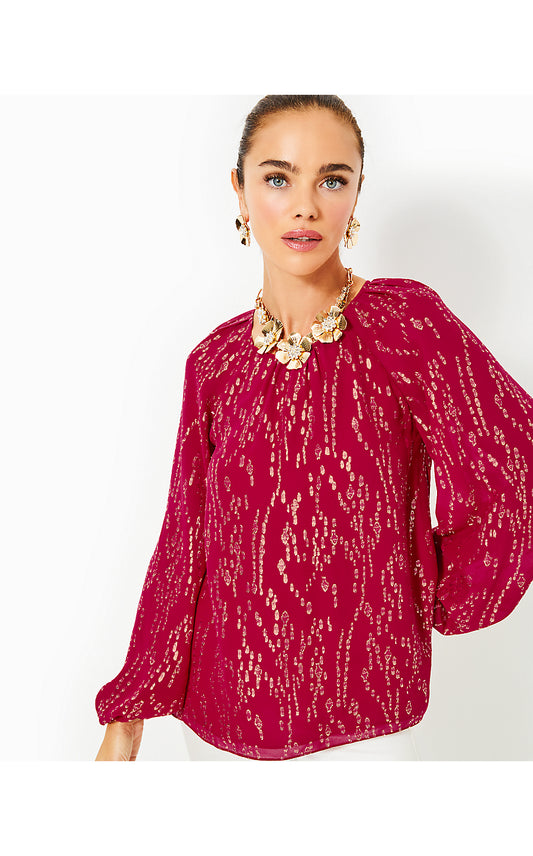 NORALEEN SILK TOP, MALBEC RED FISH CLIP CHIFFON