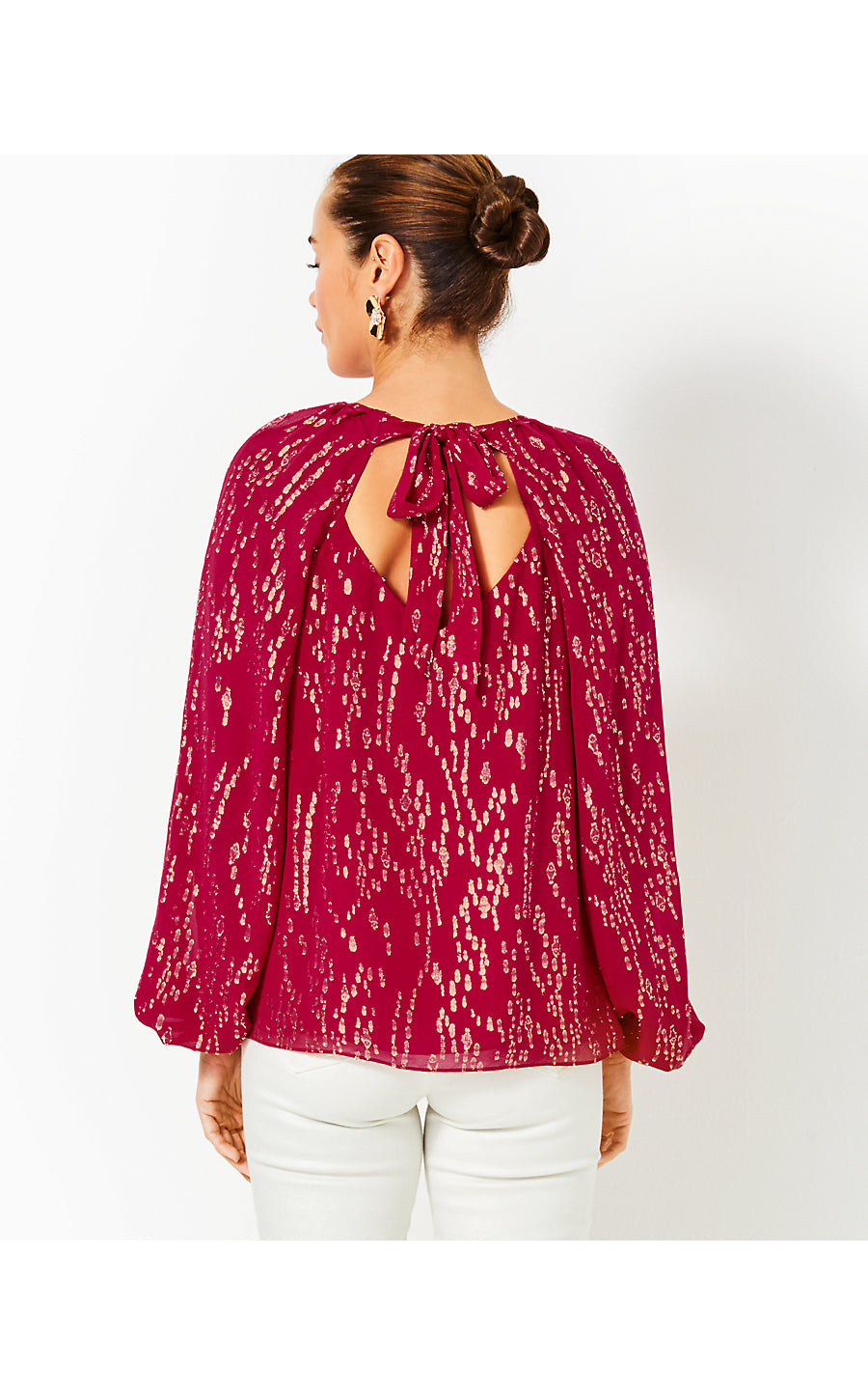 NORALEEN SILK TOP, MALBEC RED FISH CLIP CHIFFON