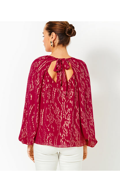 NORALEEN SILK TOP, MALBEC RED FISH CLIP CHIFFON