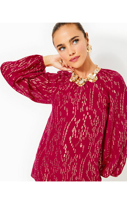 NORALEEN SILK TOP, MALBEC RED FISH CLIP CHIFFON