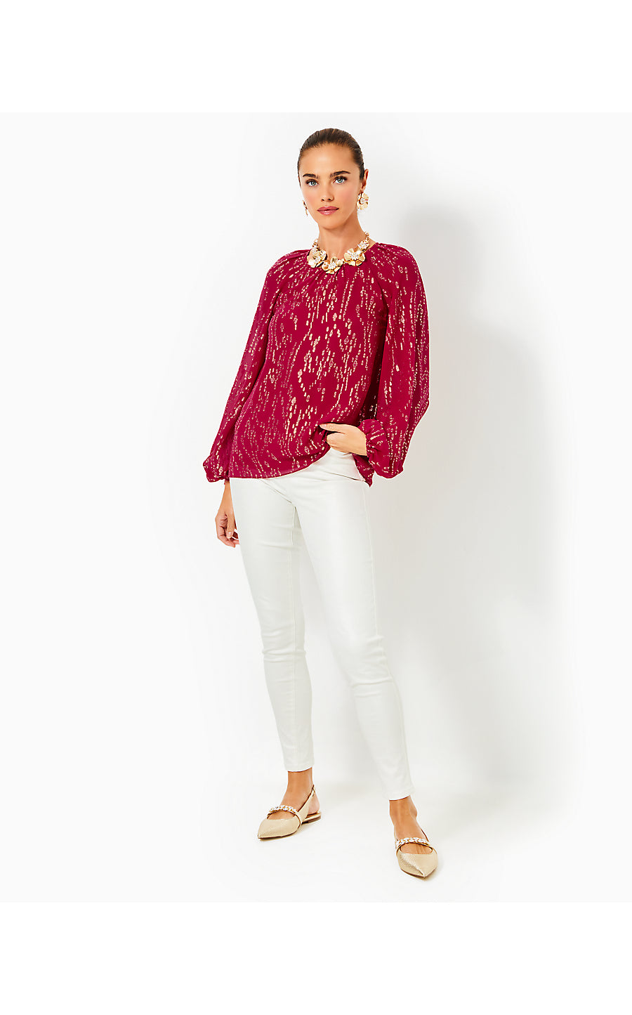 NORALEEN SILK TOP, MALBEC RED FISH CLIP CHIFFON