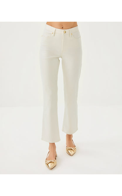 LIZA SHIMMER CROP FLARE JEAN, COCONUT METALLIC