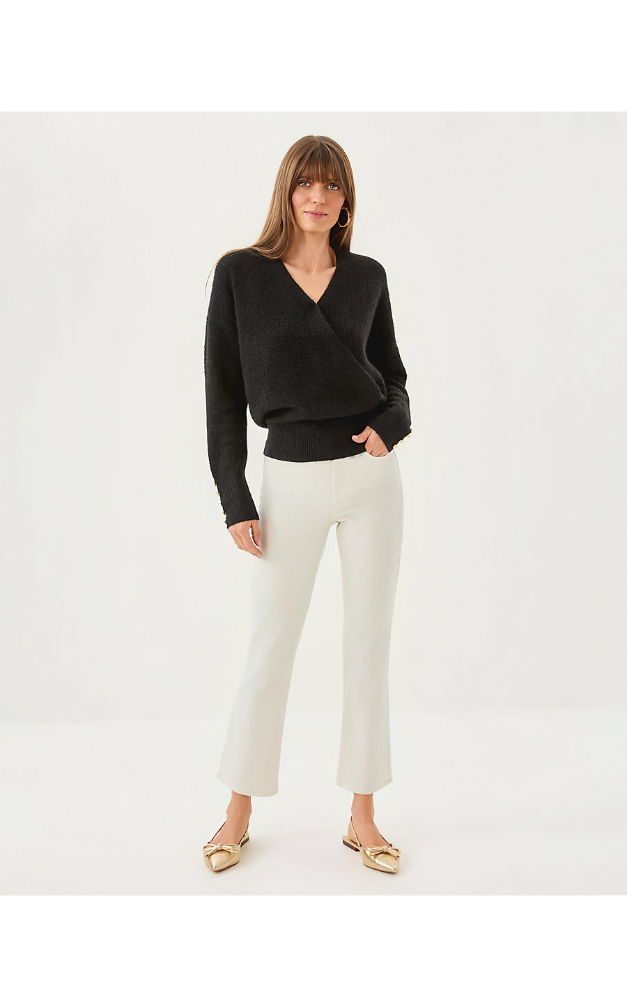 LIZA SHIMMER CROP FLARE JEAN, COCONUT METALLIC