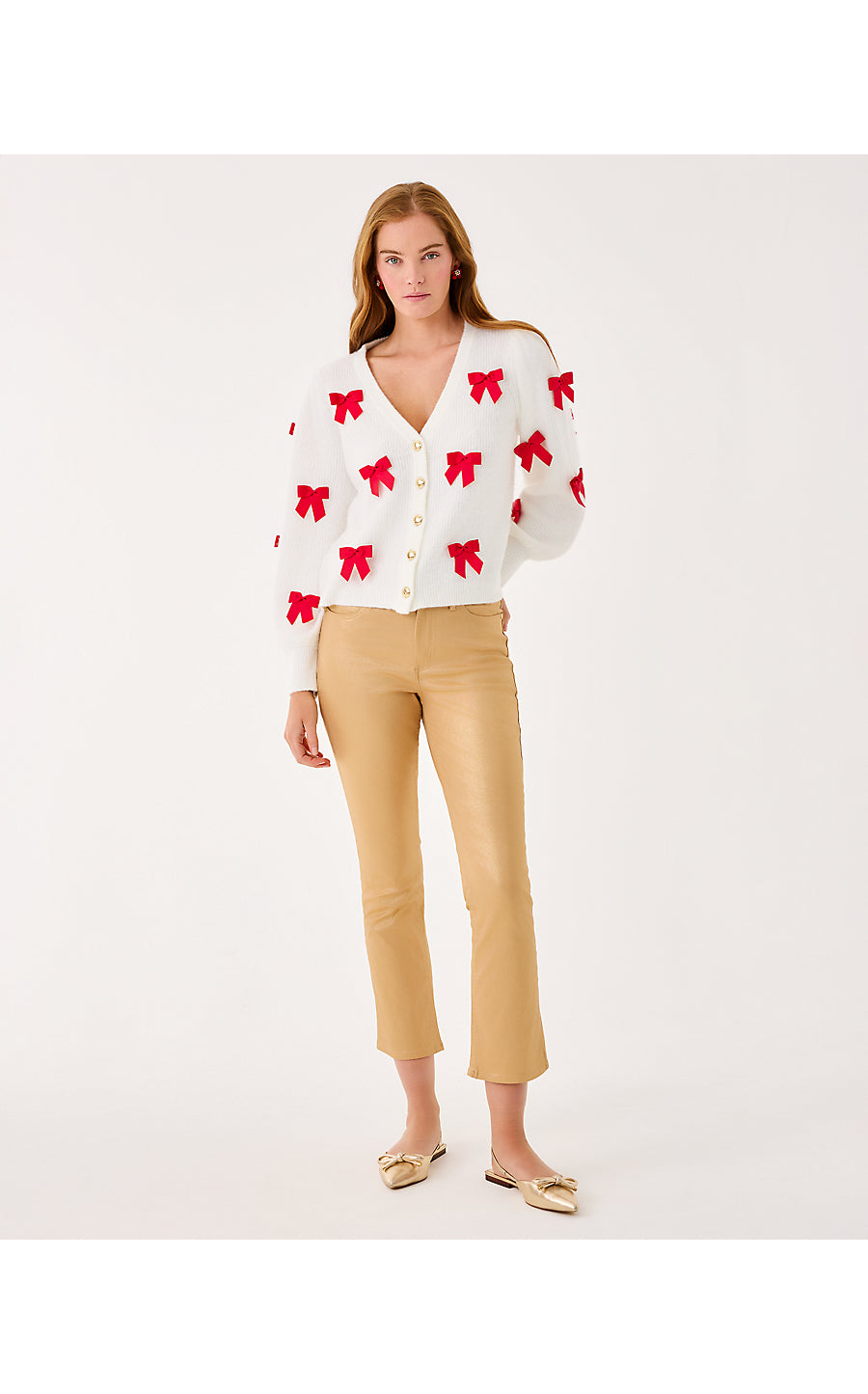 LIZA SHIMMER CROP FLARE PANT, GOLD METALLIC