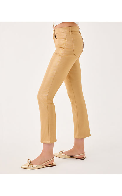 LIZA SHIMMER CROP FLARE PANT, GOLD METALLIC