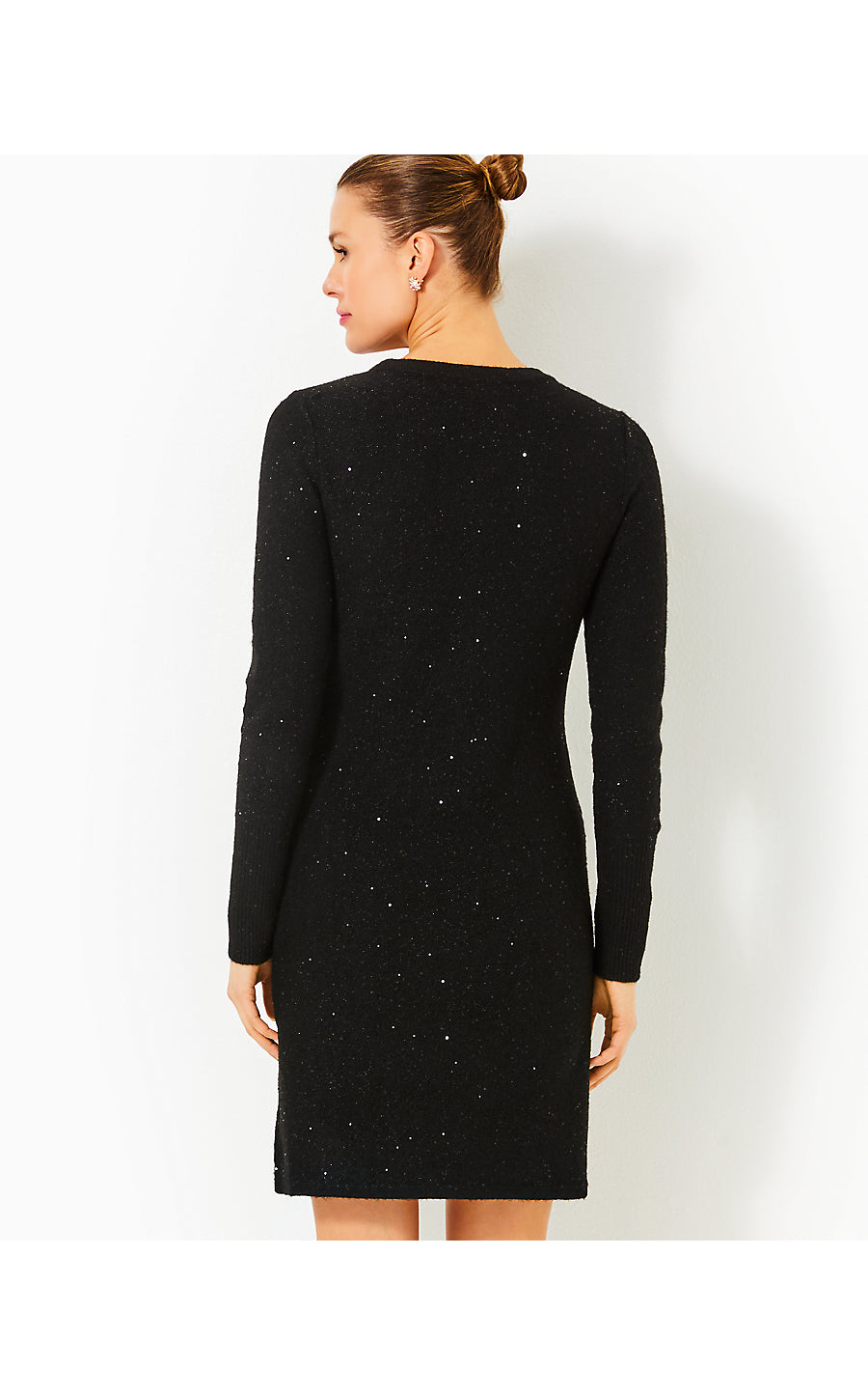 MORGEN SEQUIN SWEATER DRESS, BLACK METALLIC