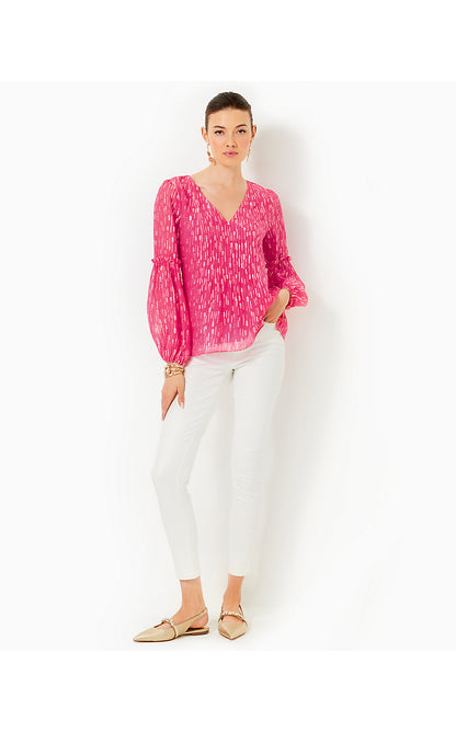 CLEME LONG SLEEVE TOP, PASSION FRUIT PINK MYSTICAL VISCOSE METALLIC CLIP