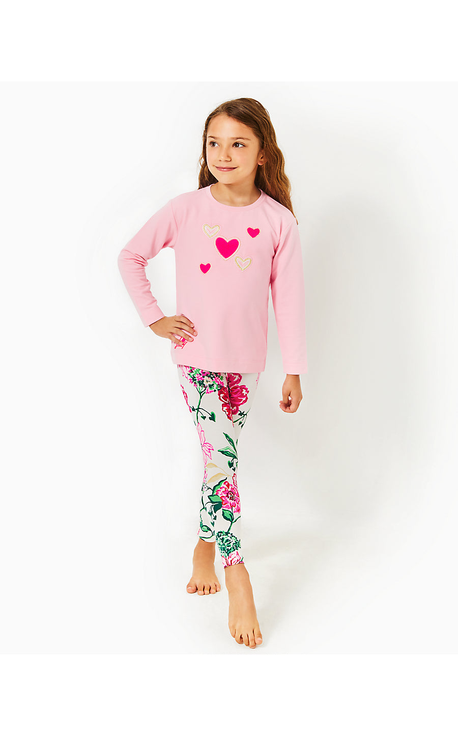 MINI BALLAD SWEATSHIRT, CONCH SHELL PINK HEARTS EMBELLISHMENT CHILDRENS