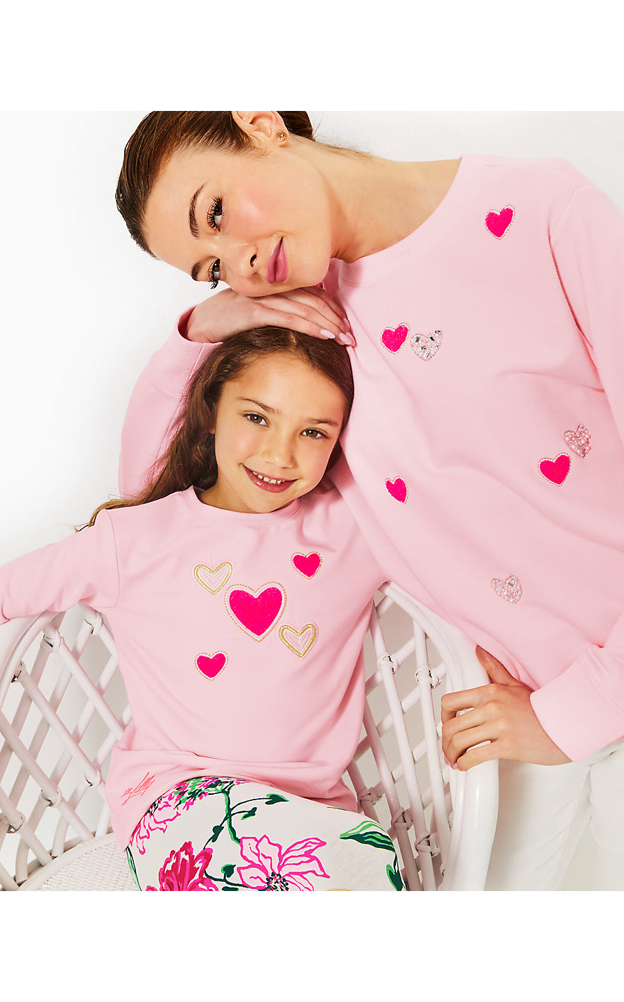 MINI BALLAD SWEATSHIRT, CONCH SHELL PINK HEARTS EMBELLISHMENT CHILDRENS