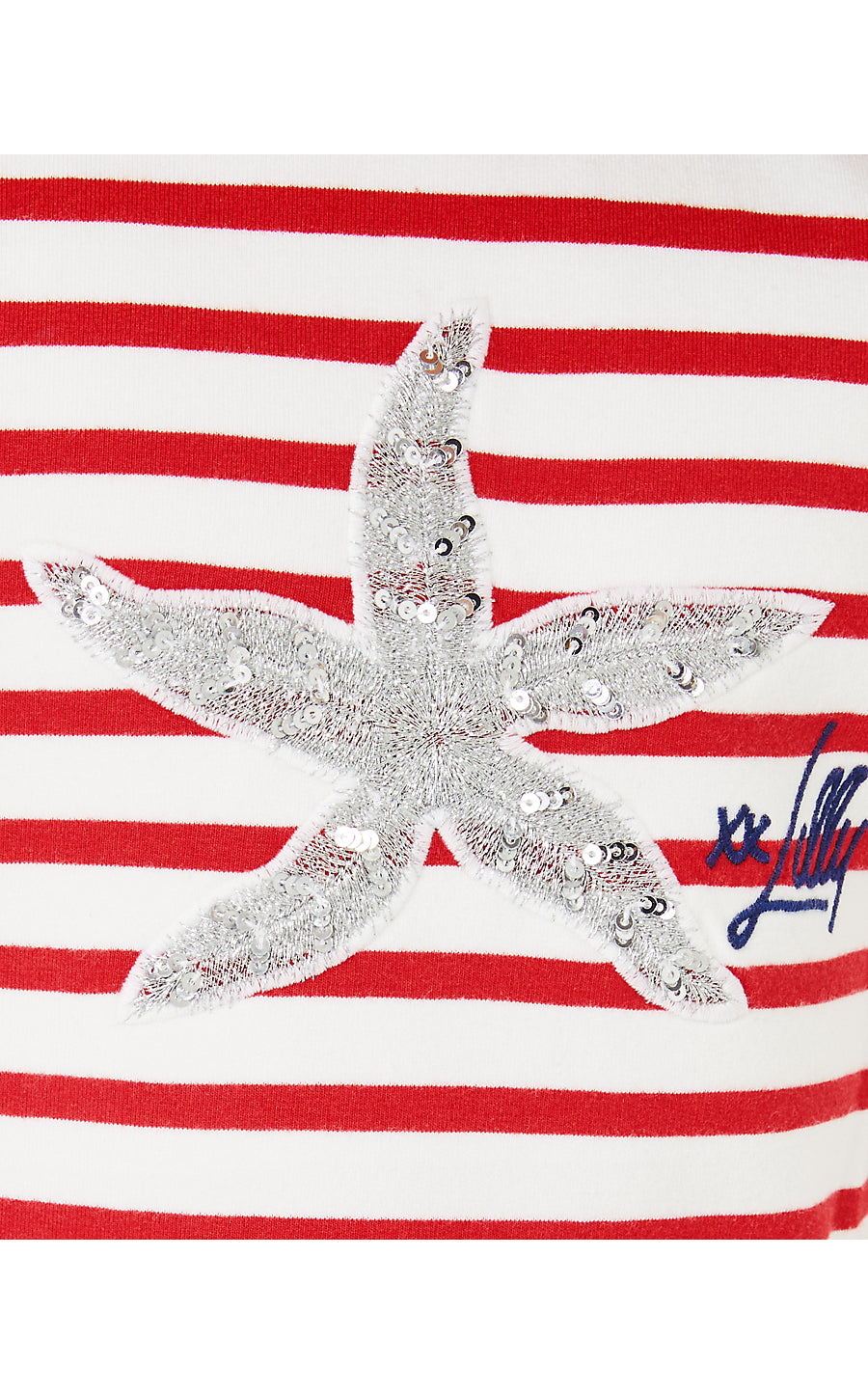 MINI BALLAD SWEATSHIRT, ROCOCO RED COASTAL STRIPE STARFISH EMBELLISHMENT CHILDRENS