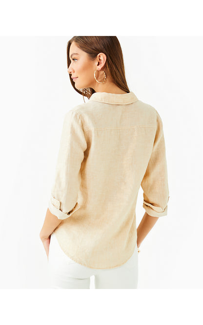 SEA VIEW METALLIC BUTTON DOWN, GOLD FOILED SANDBAR X RESORT WHITE