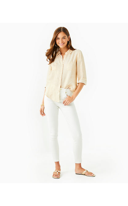 SEA VIEW METALLIC BUTTON DOWN, GOLD FOILED SANDBAR X RESORT WHITE