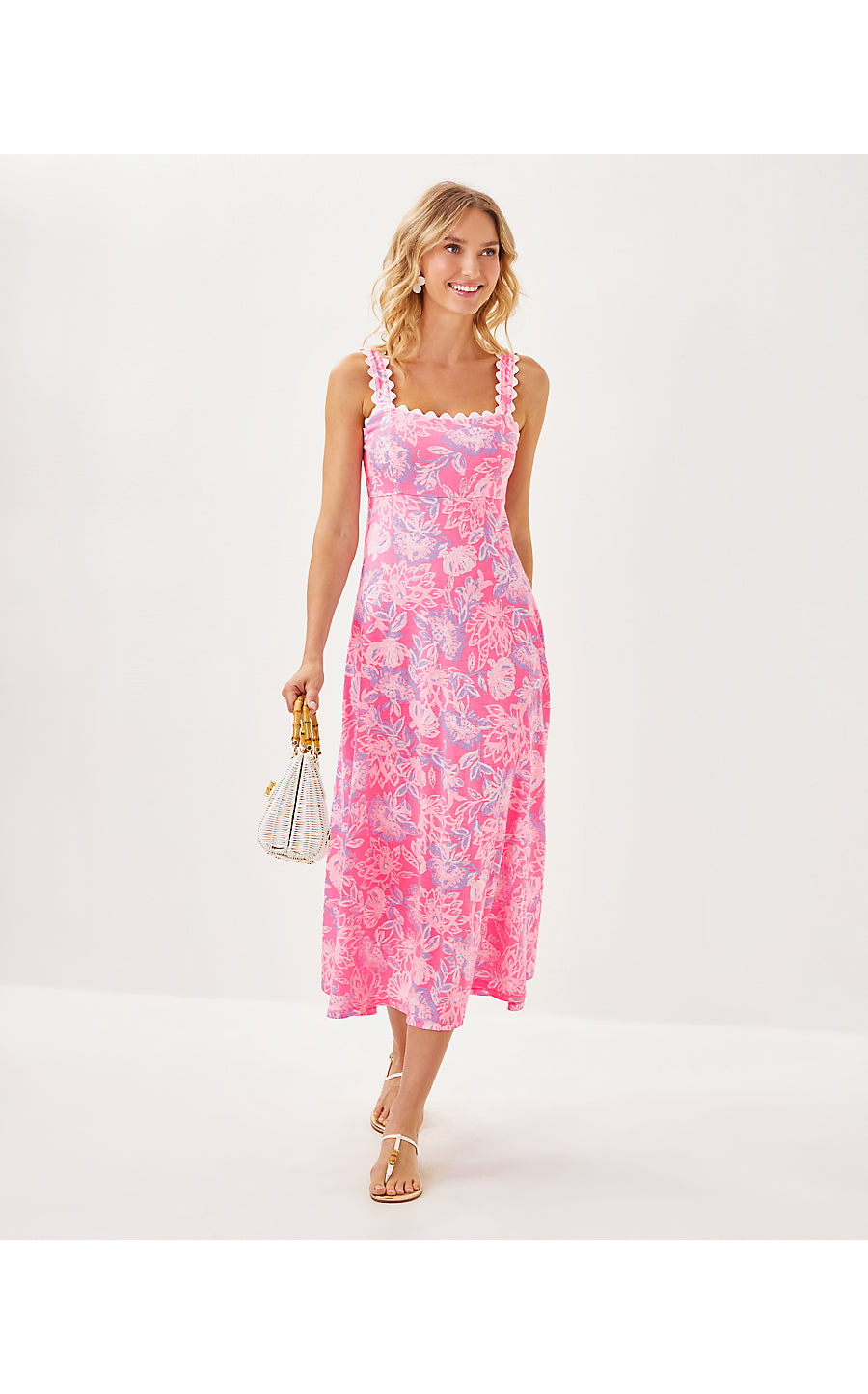 DWYER MIDI DRESS, ROUSSEAU PINK ZEN GARDEN