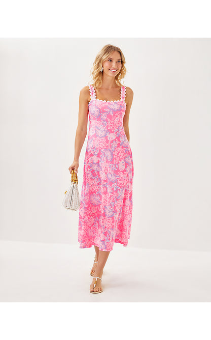 DWYER MIDI DRESS, ROUSSEAU PINK ZEN GARDEN