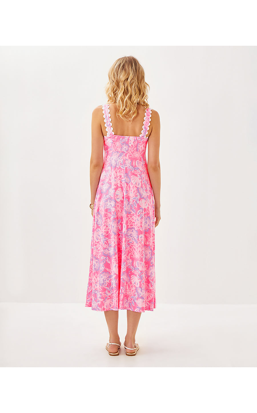 DWYER MIDI DRESS, ROUSSEAU PINK ZEN GARDEN