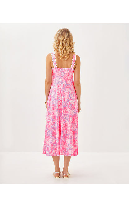 DWYER MIDI DRESS, ROUSSEAU PINK ZEN GARDEN