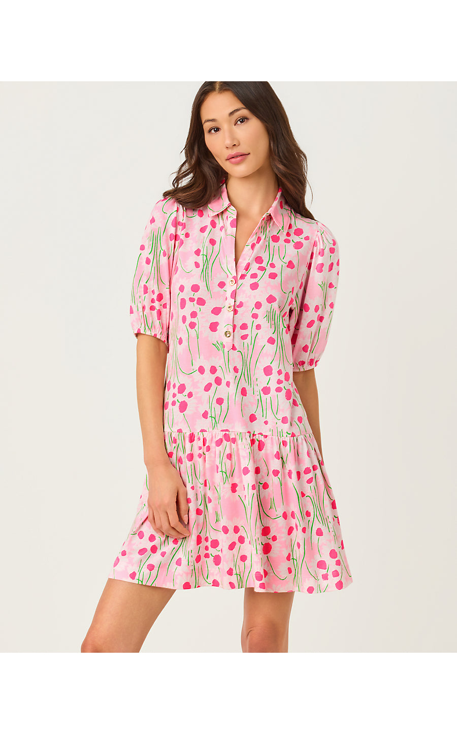 BINGLEY DRESS, CONCH SHELL PINK SUNNY DAISIES