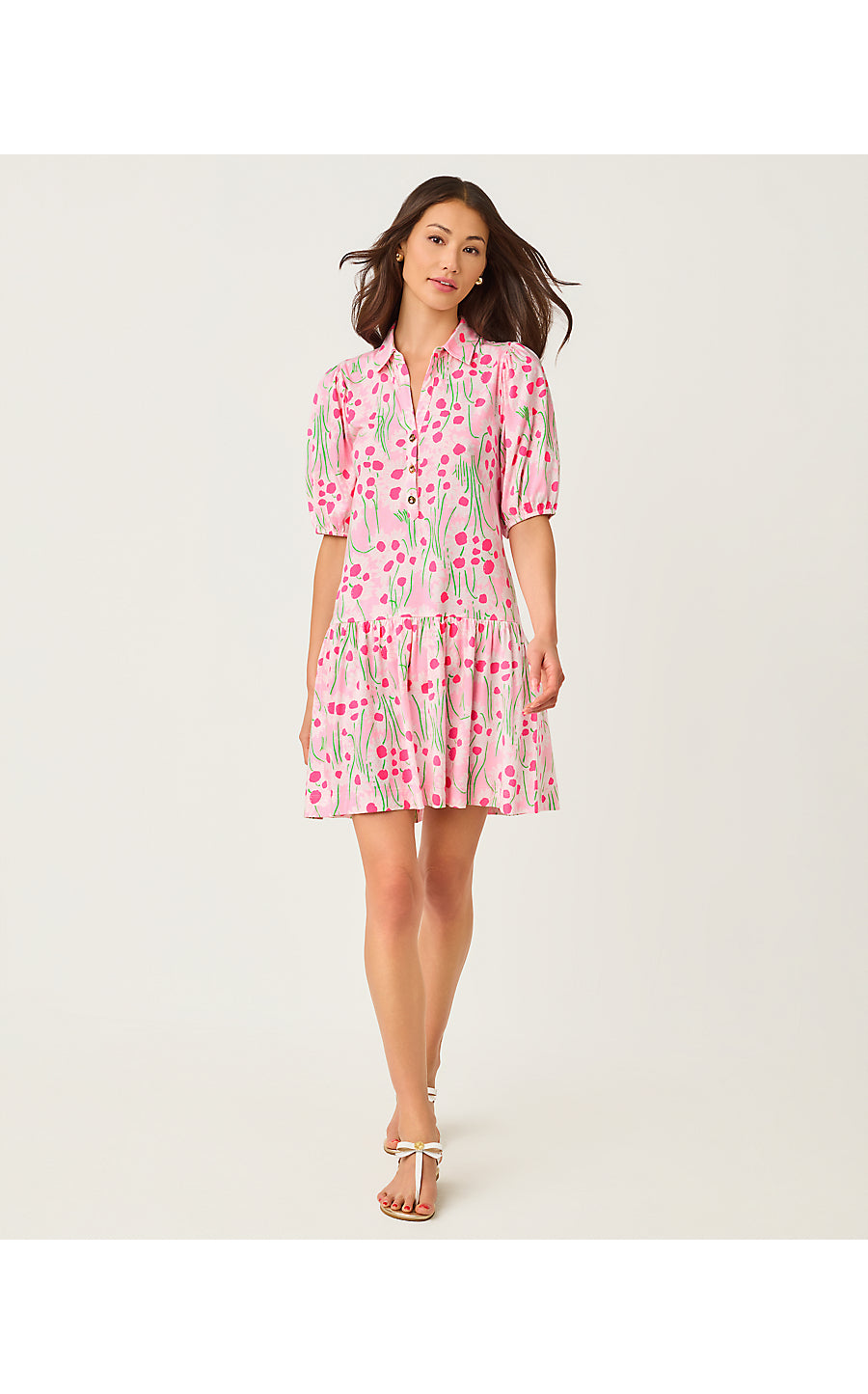 BINGLEY DRESS, CONCH SHELL PINK SUNNY DAISIES