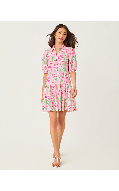 BINGLEY DRESS, CONCH SHELL PINK SUNNY DAISIES