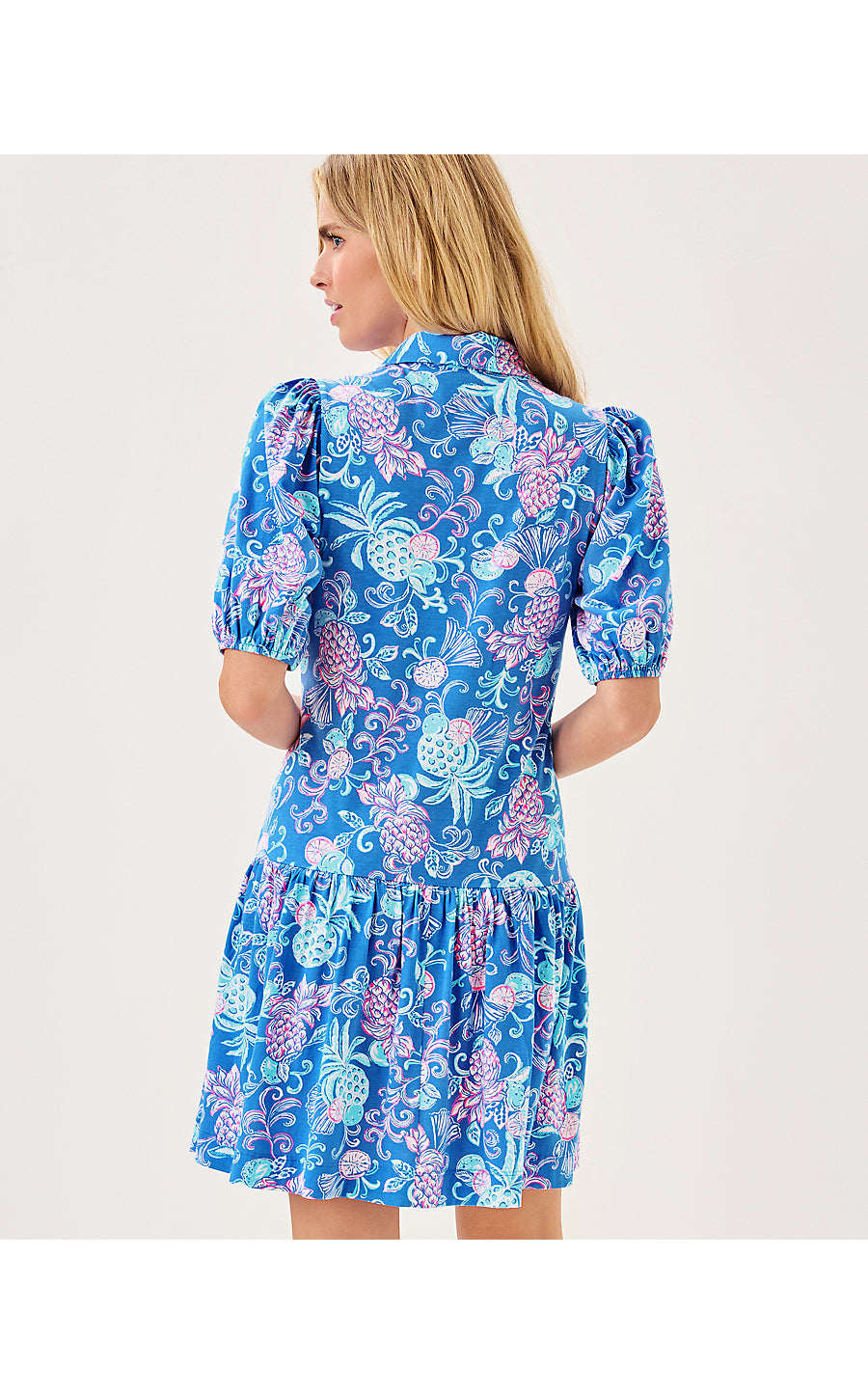 BINGLEY DRESS, SUNWASHED BLUE CITRUS CRUSH