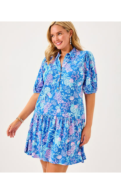 BINGLEY DRESS, SUNWASHED BLUE CITRUS CRUSH