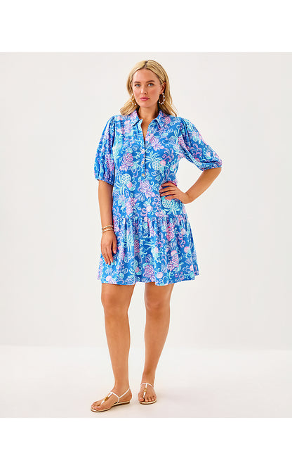 BINGLEY DRESS, SUNWASHED BLUE CITRUS CRUSH