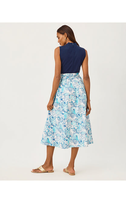 PRIMA MIDI DRESS, RESORT WHITE SHELL SHINE