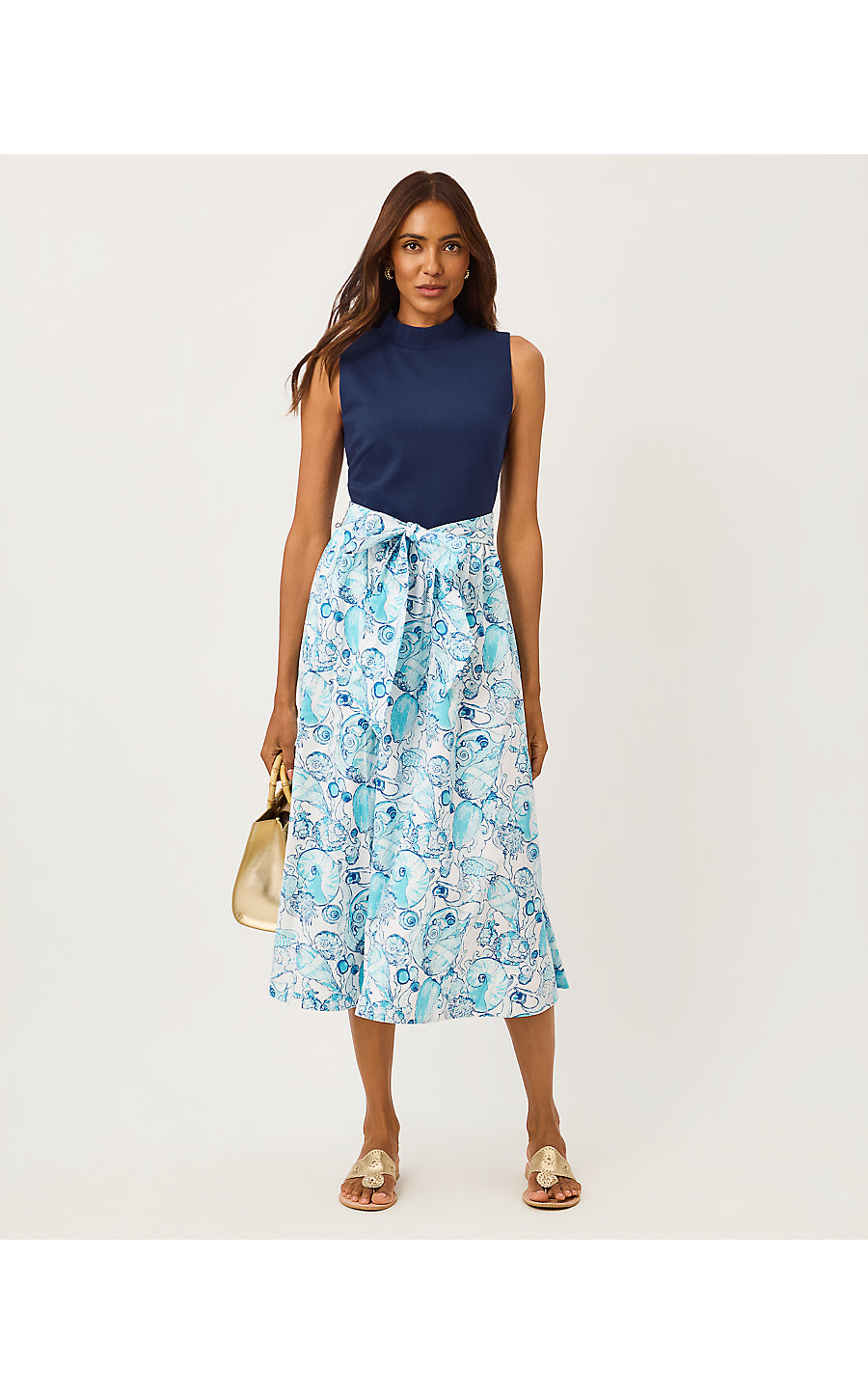 PRIMA MIDI DRESS, RESORT WHITE SHELL SHINE